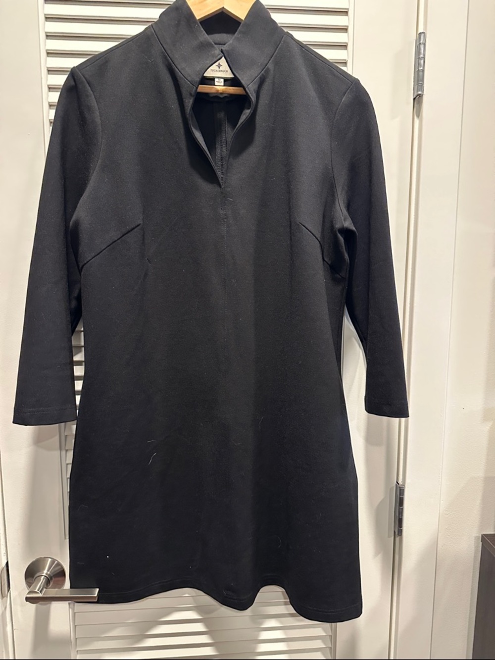 Tuckernuck Black Midi Shift Dress with Stand Collar
